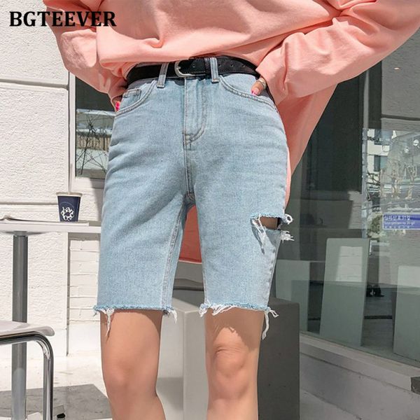 

chic casual ripped holes women half jeans pants 2021 summer ladies denim shorts high waist female straight jeans shorts, White;black