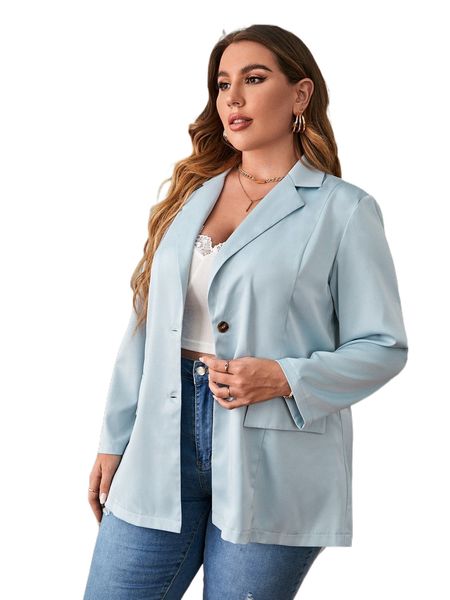 

plus flap detail single breasted satin blazer a0bc#, Black