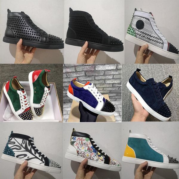 

2022 luxury designer brand-name casual shoes flat bottom low spike shoes black blue suede silver diamond sports shoes dust bag for men and w