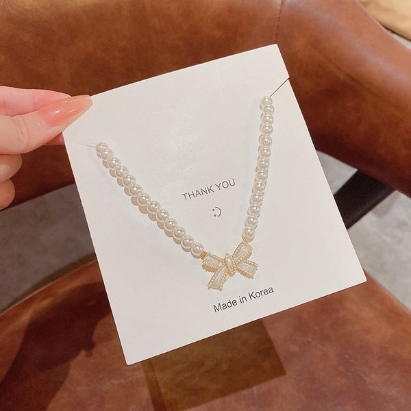 

elegant pearl necklace female ins style light luxury niche design sense versatile bowknot collarbone chain neck, Silver