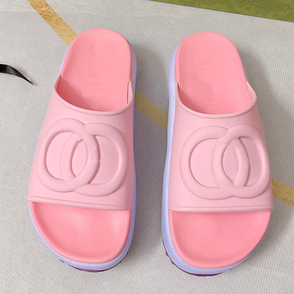 

designer summer macarone thick soled slippers holiday beach shoes shoe height 4-5cm with box size 35-41, Black