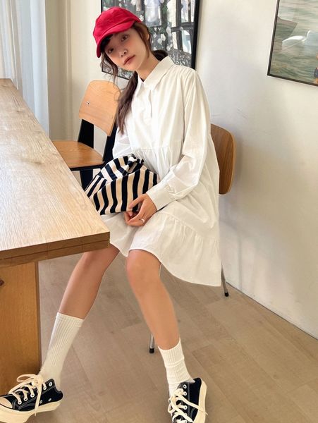 

dazy polo neck bishop sleeve ruffle hem smock dress q2bn#, Black;gray