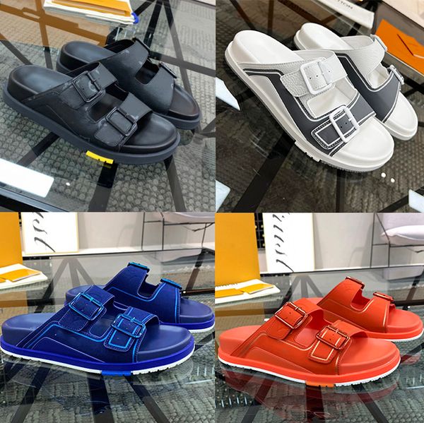 

designer men sandals double buckle clogs slippers blooms brown slides slip on flip flops summer beach sandal, Black