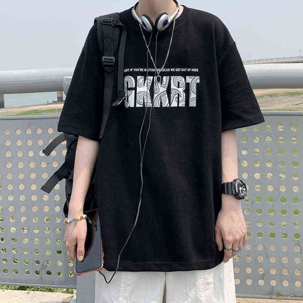 

designer men's t-shirt summer alphabet print t-shirt casual round neck men's half t loose cotton short sleeve trendy men, White;black