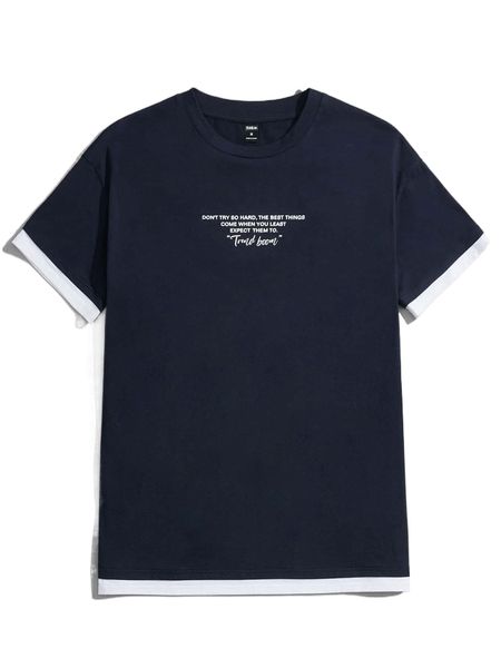 

men slogan graphic contrast trim tee w4tv#, White;black