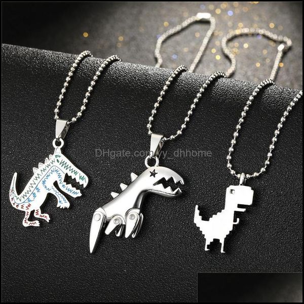 

pendant necklaces pendants jewelry punk animal dinosaur necklace stainless steel bead chain for women mens drop delivery 2021 fcgkh, Silver