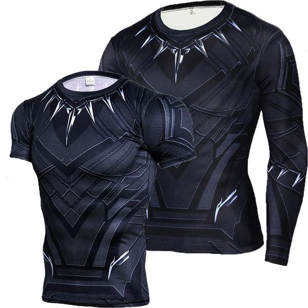 

black panther shirt mens t-shirts men sportswear compression shirts long sleeve gyms fitness tees workout clothing t, White;black