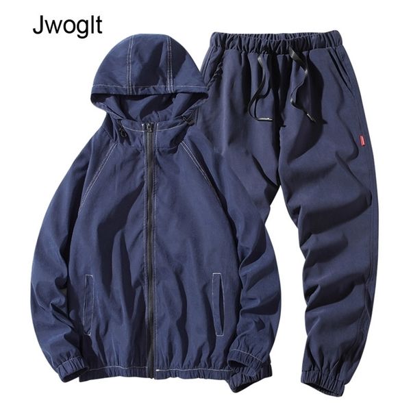 

2 piece spring autumn fashion tracksuit men hooded zipper hoodies casual track suit men sweatpants set design black sweatshirt 210412, Gray