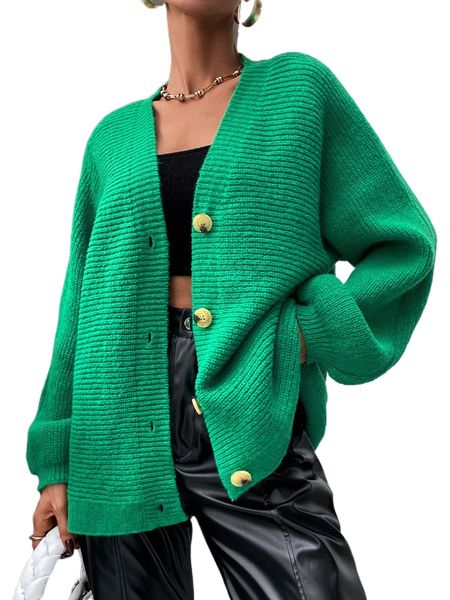 

button front batwing sleeve cardigan u1ks#, White;black