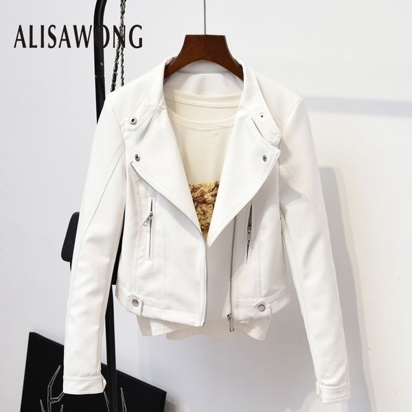 Spring Autumn Outerwear Women Women White White Faux Leather Jacket Street Street Ladies Punk preto Casacos curtos Biker Moto Jacket 201030