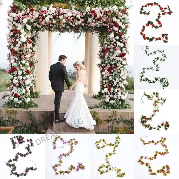 12 colori Artificiale Rosa Vite Fiore di Simulazione Rattan Fiore di Seta Decorativo Per Matrimonio Arco Home Party Decor