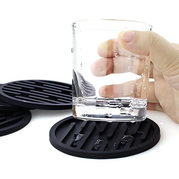 Mats Pads 1/4pcs espessados ​​drenando silicone redondo isolamento térmico de cola macia montanha -russa Matsmats Matsmats