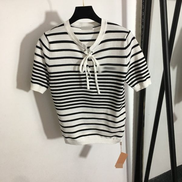 

222 2022 milan runway spring summer brand same style sweater short sleeve red white crew neck kint womens meiyi, White;black