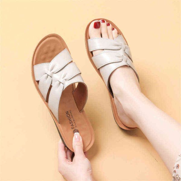 

slippers genuine leather slippers women summer beach wedges platform sandals slide female bow open toe elegant designer shoes 2022 trend 220, Black