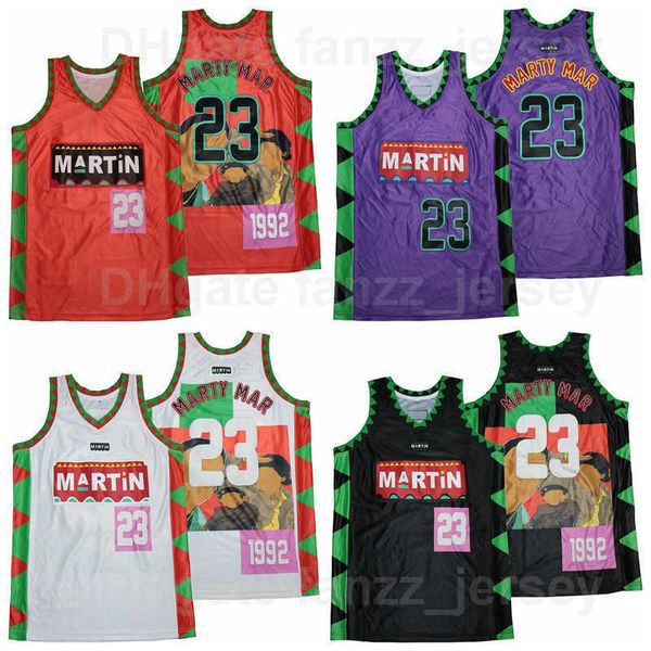 Moive Martin Payne 1992 90S TV Şovu 23 Marty Mar Formaları Basketbol Lawrence Otantik Hip Hop Takımı Renk Mor Siyah Kırmızı Beyaz Nefes Alabilir Saf Pamuk Spor Üniforması