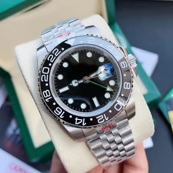 

watches wristwatch black ceramic bezel stainless steel 40mm automatic gmt mechanical movement master montre de luxe, Silver