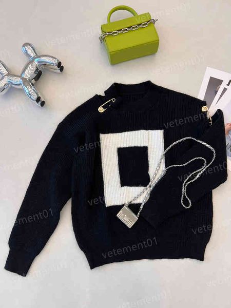 

luxury women sweater classic brand letter f print fashion pin embellished knitted sweater designer womens sweaters, White;black