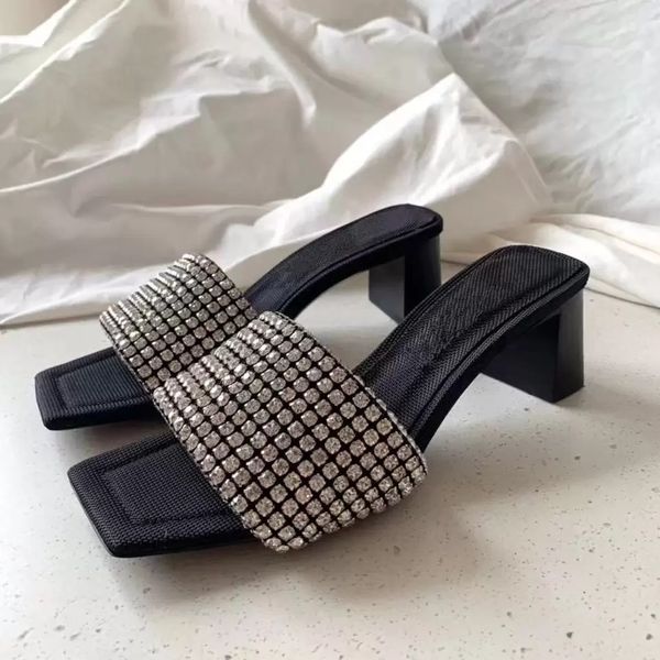 

slides sandals designer heels womens square heel concise high women designers slippers sandal girl antiskid simple size 8.5 diamond fashion, Black