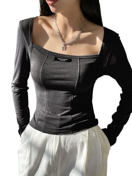 

dazy letter patched square neck tee x3zp#, White