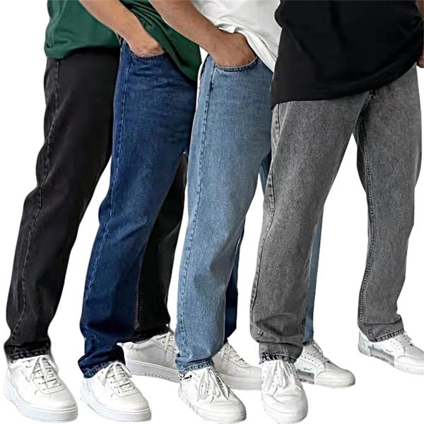 

jeans longgar untuk pria merek celana lebar lurus dengan saku samping pakaian pria celana panjang jogging hitam pria hip hop 220817, Blue