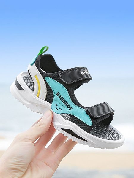 

boys letter graphic colorblock hook-and-loop fastener sport sandals she, Black;red