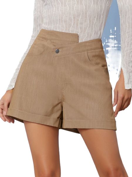 

asymmetrical waist buttoned detail shorts 38jh#, White;black