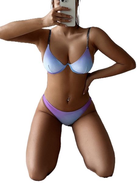 

o.mbre c.hain s.trap underwire b.ikini swimsuit 95bt#, White;black