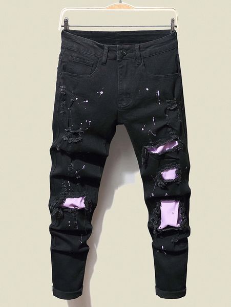

men ripped ink dots print jeans w3cm#, Blue