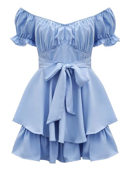 

off shoulder ruched bust peplum waist tie back romper u4k8#, Black;white