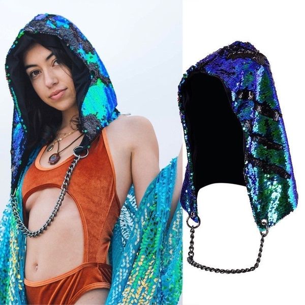 

fashion hat sequin caps halloween party rave hood s for adults 220813, Blue;gray