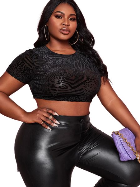 

sxy plus zebra striped velvet crop n9pc#, Black