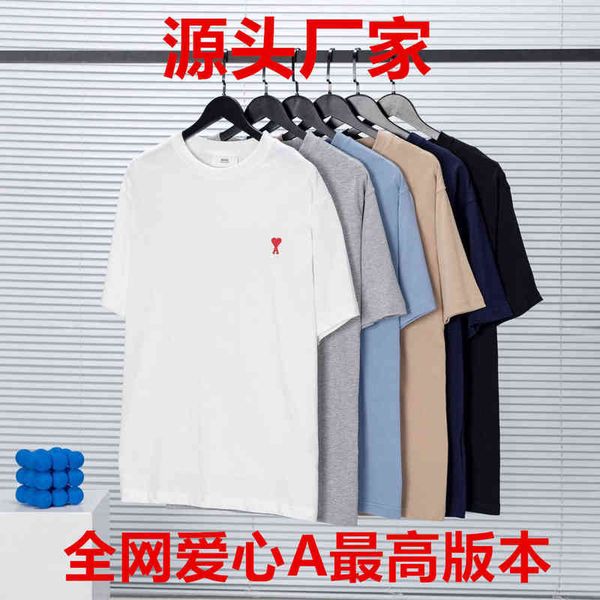 

version fashion designercorrect spring brand small love pure cotton short sleeve embroidered round neck loose couple t-shirt, White