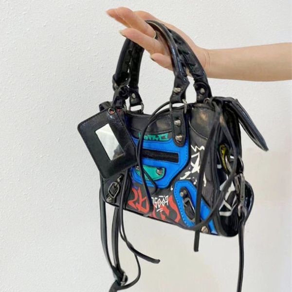 

designer baga ins trendy brand balencg leather graffiti handbag punk style single shoulder messenger bag multifunctional large capacity trav