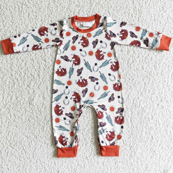 

western style infant baby romper boutique boy clothes jumpsuit toddler boys rompers cow print fashion little girls kids clothing wholesale o, Blue