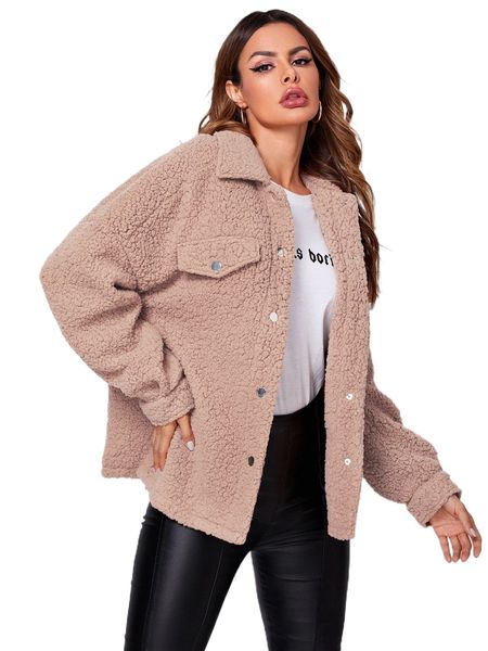 

single breasted teddy coat l5ex#, Black