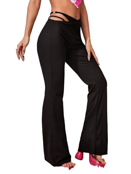 

cut out waist flare leg pants o5ju#, Black;white