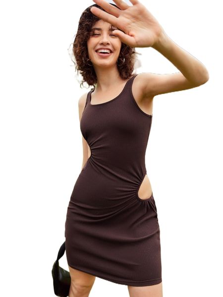 

cut out waist scoop neck bodycon dress e5wq#, Black;gray