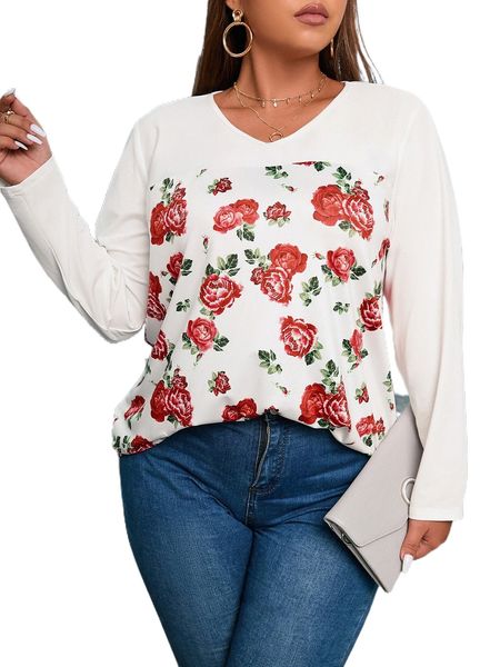 

plus floral print tee w8ga#, Black