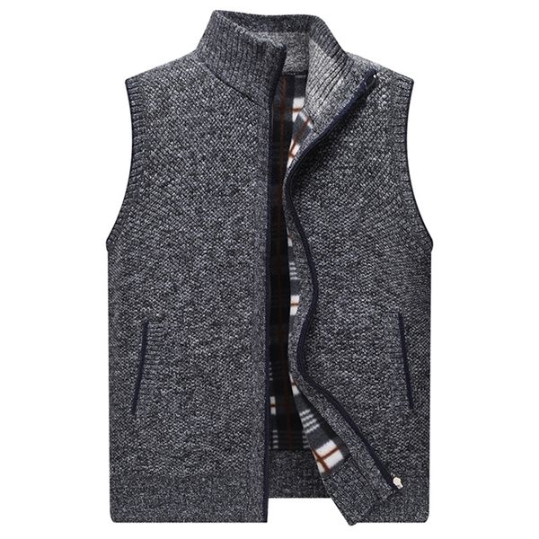 

winter slim fit men's sleeveless vests sweater warm jumper knitted waistcoats casual men solid sweater vest jackets man clothing 201224, White;black