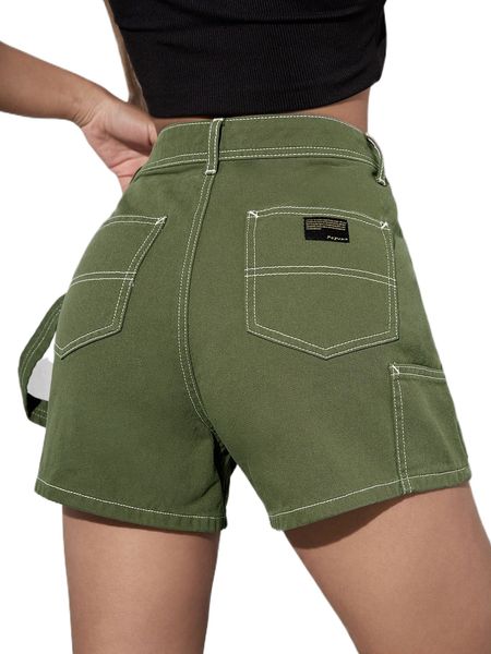

patched pocket zip up denim shorts g5pj#, White;black