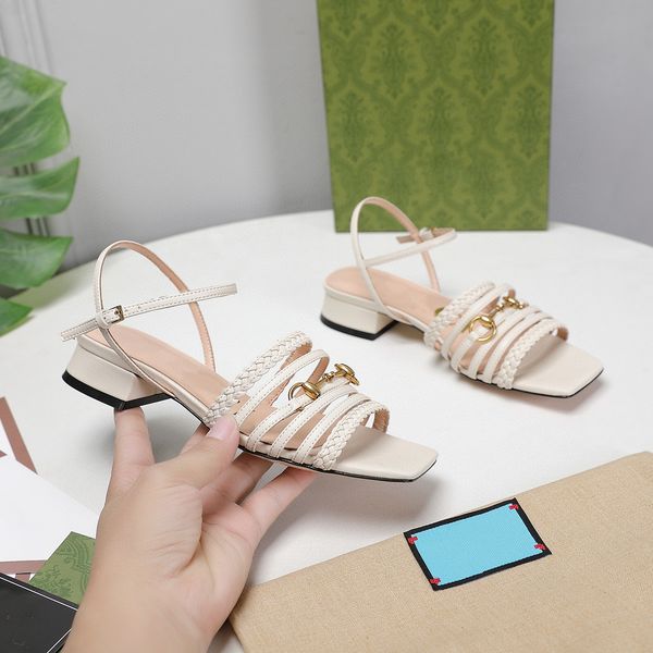 

2021 summer sandals women's designer sheepskin hand woven high-quality outsole flat heels high heels fashion women's shoes boxed 3, Black