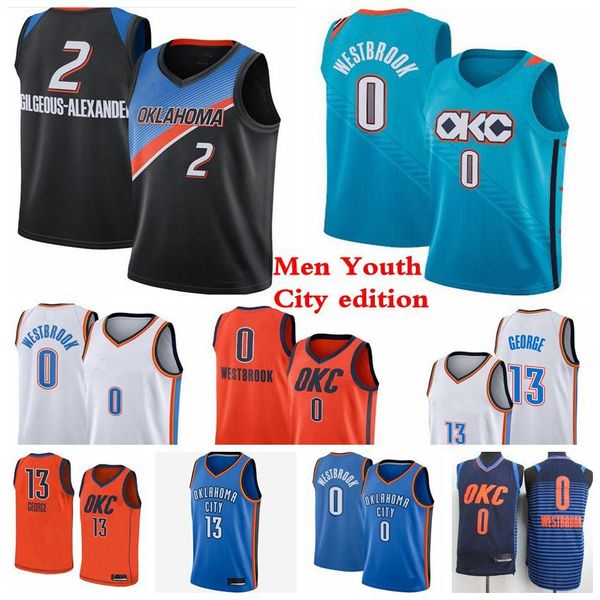 

men kids 2 gilgeous-alexander jerseys 0 westbrook 13 george basketball jerseys 2020/21 city new edition jerseys blue white youth s-3xl, Black