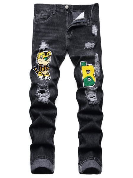 

men patch detail ripped slim straight jeans b6qz#, Blue