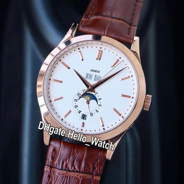

new 5396 5396r grand complications calendar automatic mens watch rose gold case white dial moon phase watches leather watches hell216k, Slivery;brown
