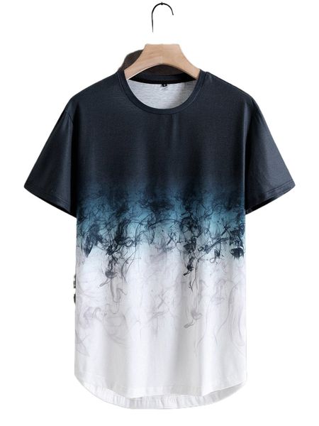

men ombre smog print curved hem tee t7wd#, White;black