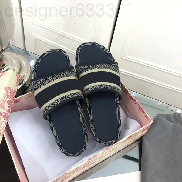 

designer slippers designers women platform embroidered increase flip flop canvas cotton mules summer letter printed slipper lady stylist san, Black