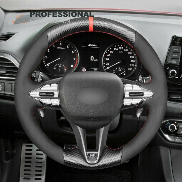 

smooth carbon fiber pu leather car steering wheel cover for hyundai veloster n