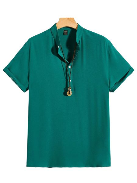 

men button front solid shirt without necklace t6ll#, White;black