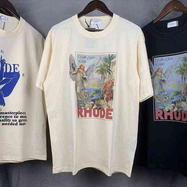 Markendesigner-T-Shirt Rhude Flying Angel with Gods Help Print Sommer Männer Frauen High Street Kurzarm