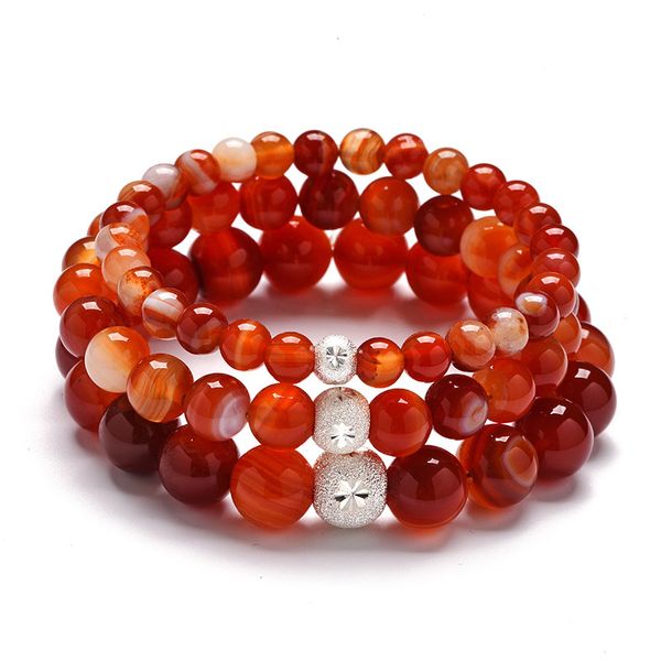 

striped red agate bracelet bead men's and women's s925 silver net, Black